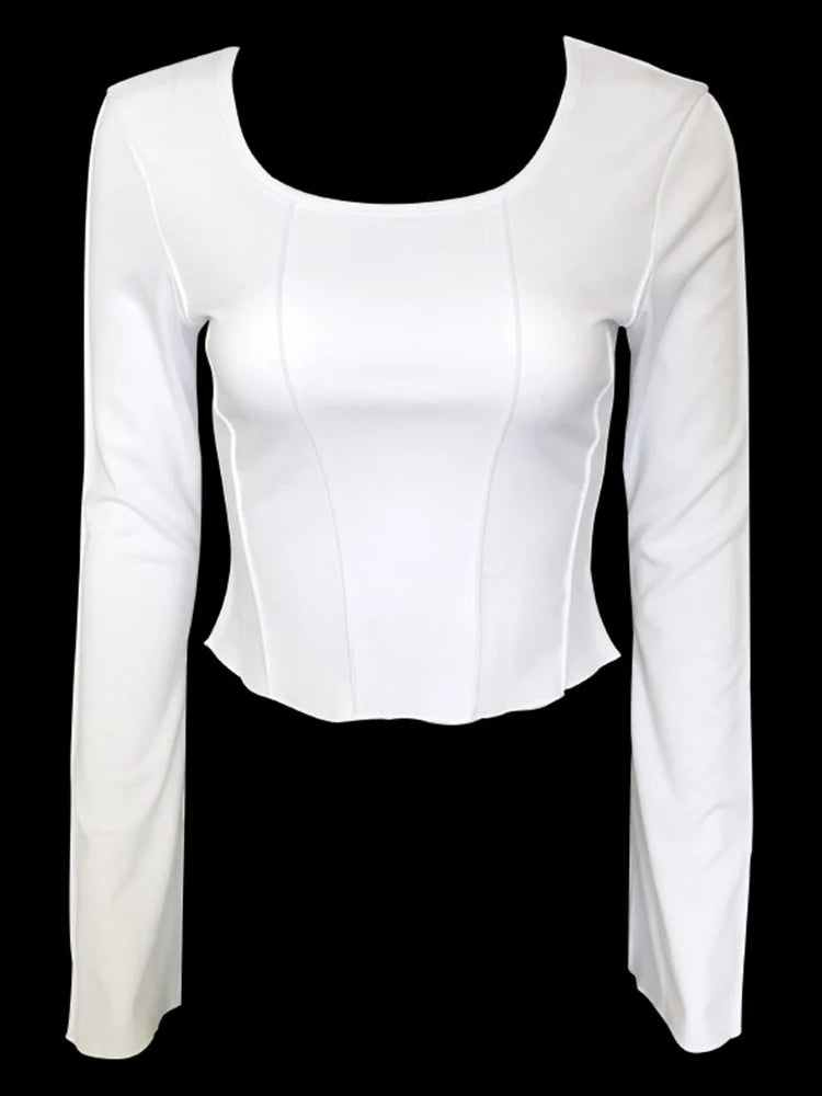 Susy | Weißes, sexy Langarm-Top