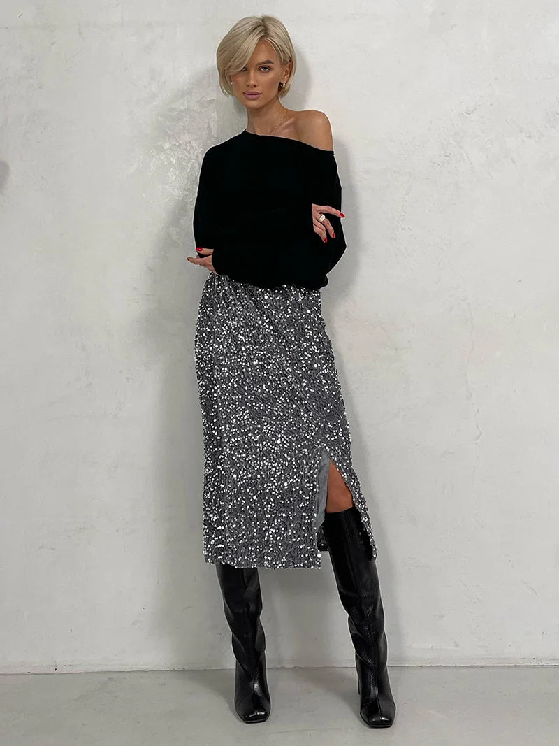 Fancy | Midirock mit Paillettenschlitz