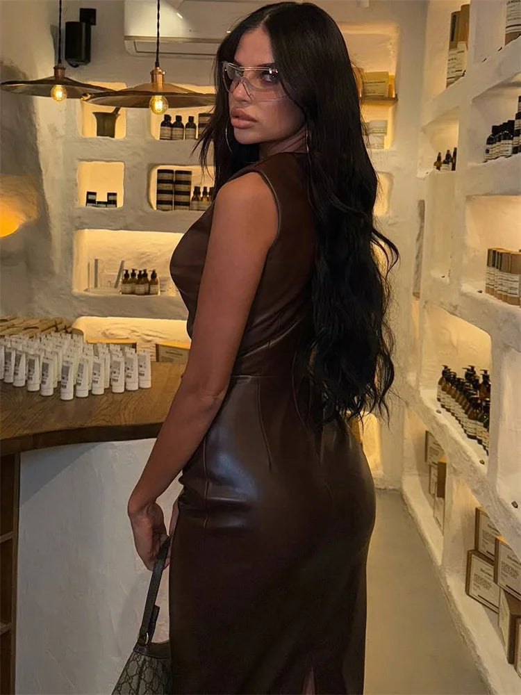 Polly |  Eleganten Leder-Look-Kleid