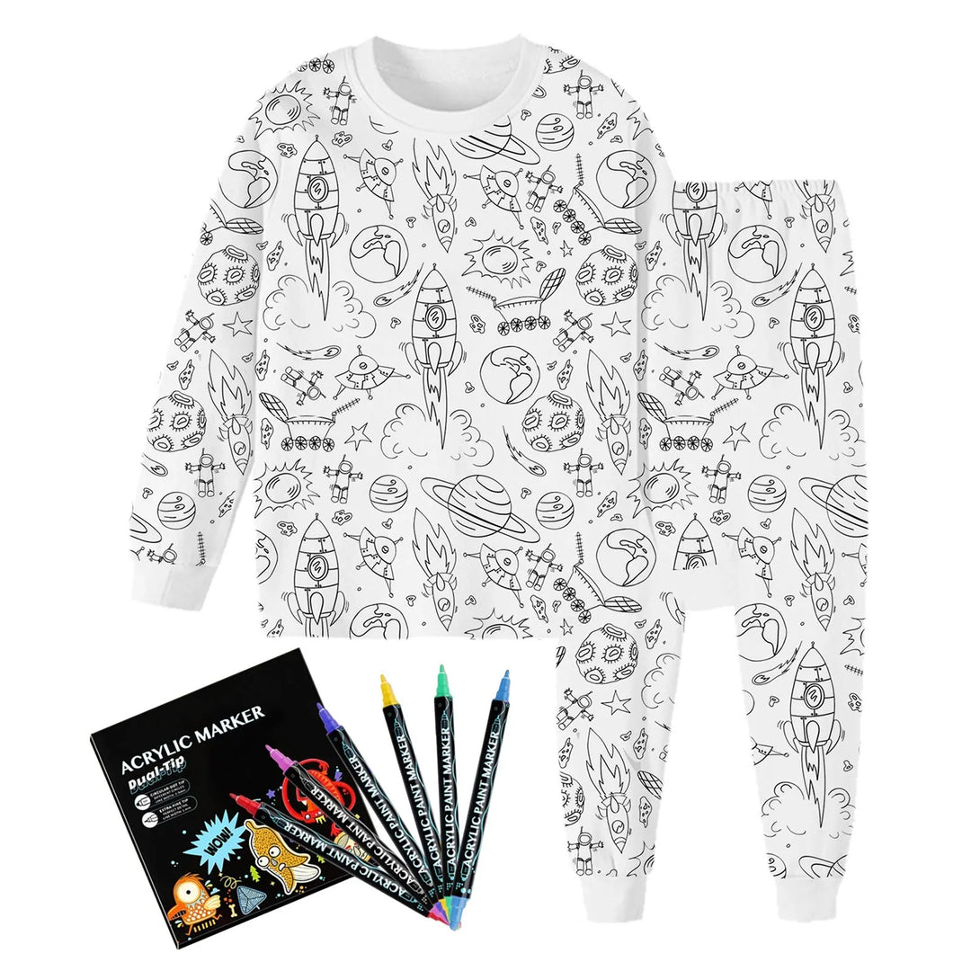 Jingle | Zweiteiliger Kinderpyjama – Colour me! So süß!!!!! Inkl. 12  Stoffmalstifte