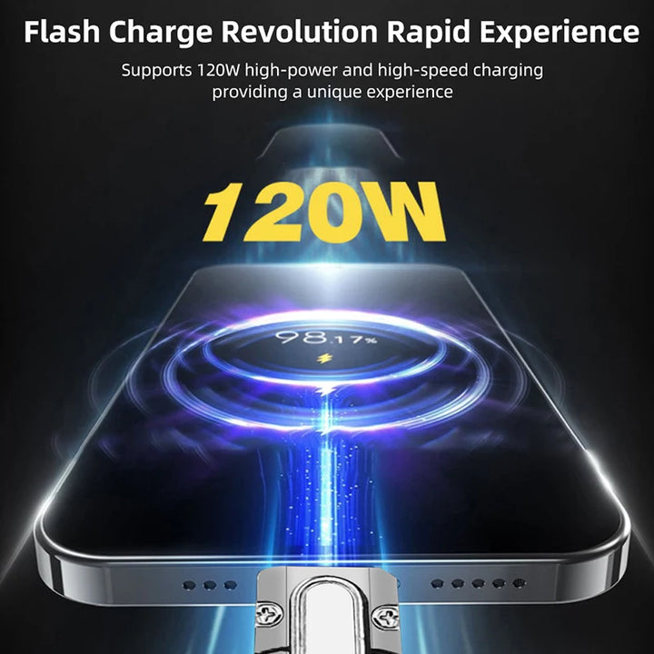 Blacky | 4 In 1 120W USB Typ C zu Typ C IOS Kabel 3 IN 1 PD 100W Schnelllade-Datenkabel für iPhone 11 12 13 14 15 Pro Max Samsung S24