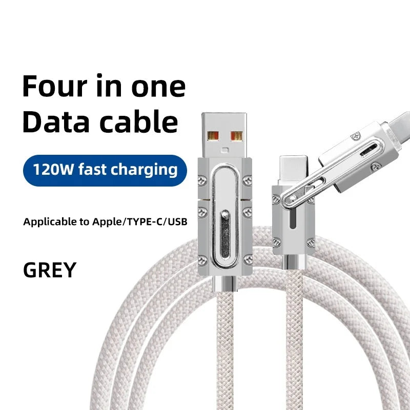 Blacky | 4 In 1 120W USB Typ C zu Typ C IOS Kabel 3 IN 1 PD 100W Schnelllade-Datenkabel für iPhone 11 12 13 14 15 Pro Max Samsung S24