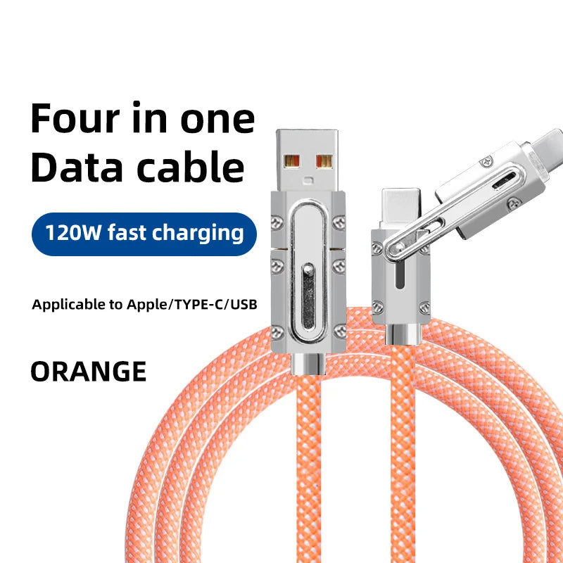 Blacky | 4 In 1 120W USB Typ C zu Typ C IOS Kabel 3 IN 1 PD 100W Schnelllade-Datenkabel für iPhone 11 12 13 14 15 Pro Max Samsung S24