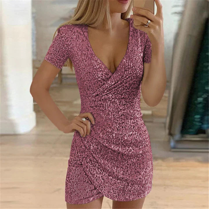 Dancy l Damen-Glitzerkleid mit tiefem V-Ausschnitt