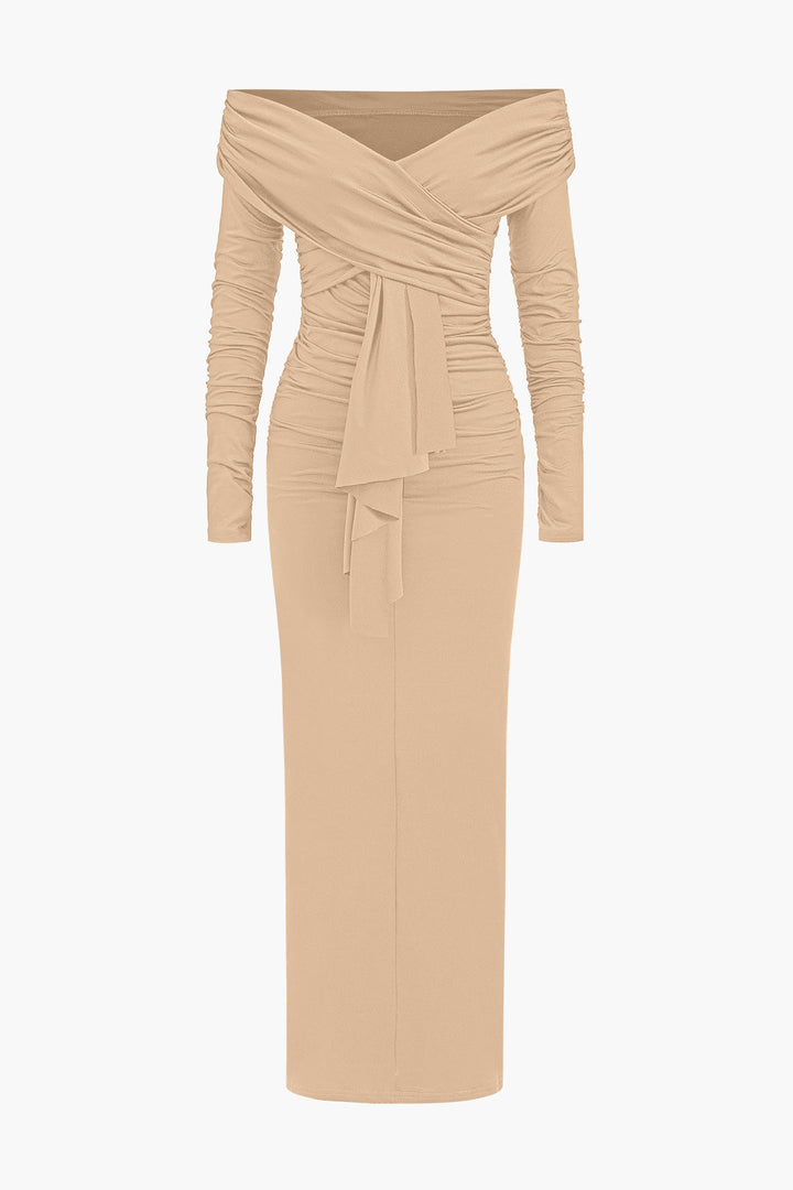 Maxima | Gerüschtes Off-Shoulder Maxikleid mit Drapierung