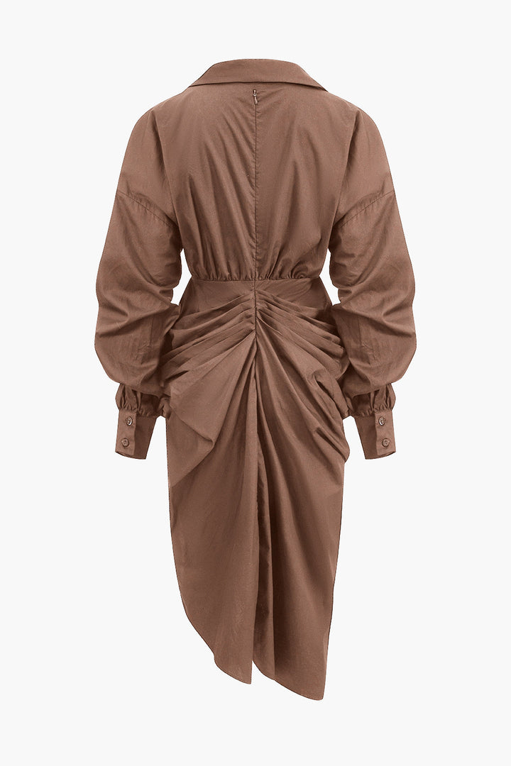 V-Ausschnitt Rüschen Schlitz Midi Kleid