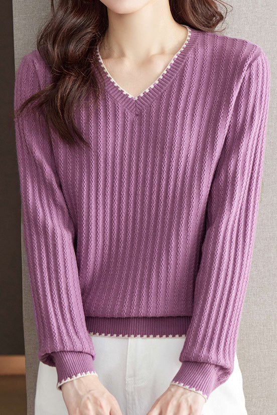 V-Ausschnitt Geripptes Strickoberteil