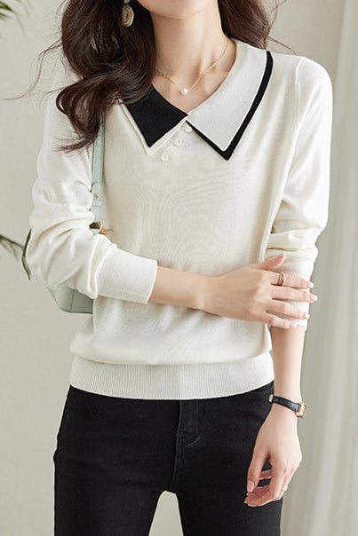 Puppenkragen Lässiger Langarm-Strickpullover