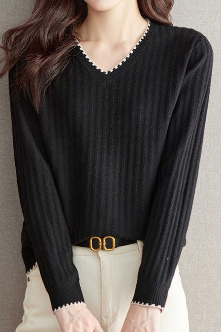 V-Ausschnitt Geripptes Strickoberteil