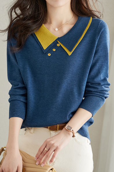 Puppenkragen Lässiger Langarm-Strickpullover